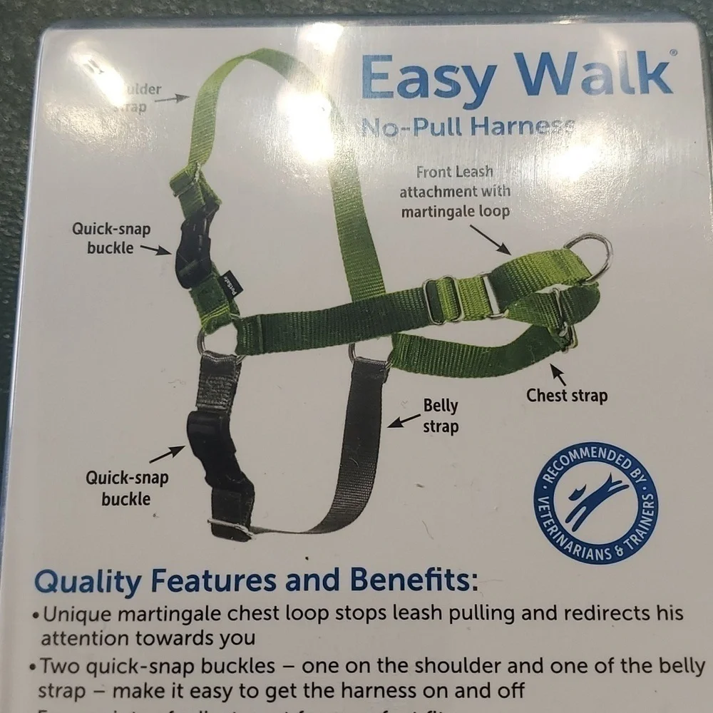 EASY WALK, dog harness.‎ New in box. Size small. Green/gray. No-pull.
